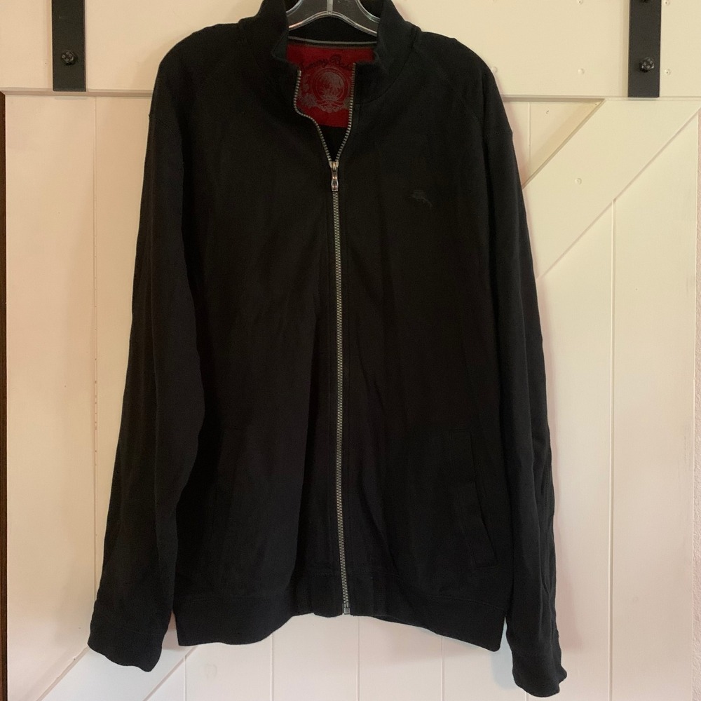 Tommy Bahama XL Full Zip Sweatshirt Black Cotton Mock Neck Jacket Mens